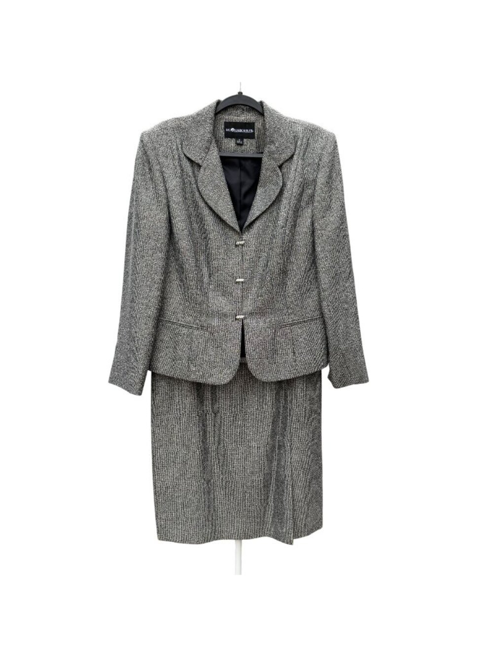Sag Harbor Skirt Suit 16 Women VTG Textured Gray Blazer Slide Button Office Wear